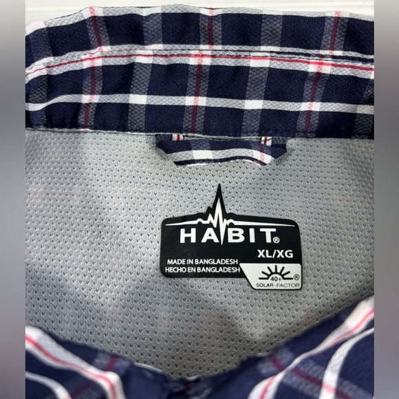 Habit Men’s Short Sleeve Plaid Shirt Button Up Size XL Solar Factor Hiking Camp - Picture 11 of 16